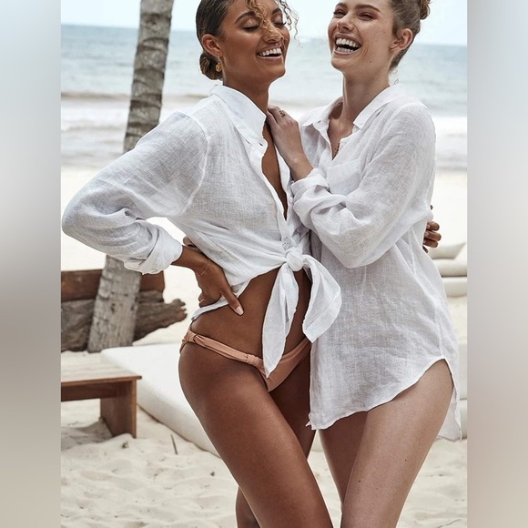 Zoye Chen White Gauzy Button-Up Flowy Swim Coverup - Picture 5 of 16